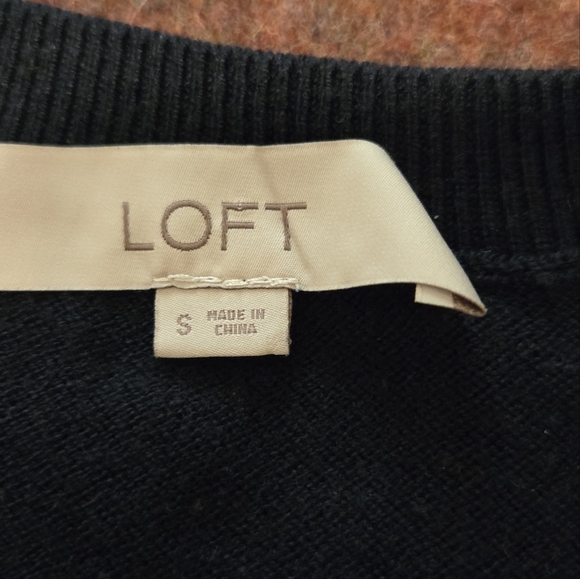 Loft Navy Blue Sweater Size Small Metallic Outlined Birds - Picture 4 of 9